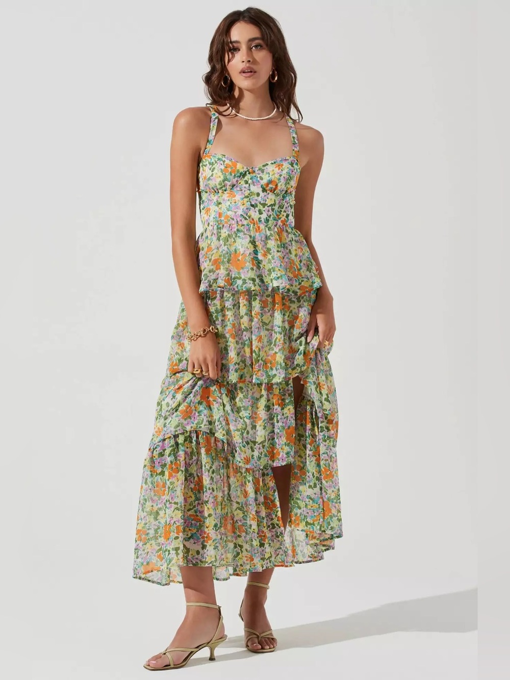 ASTR the Label Midsummer Floral Tiered Midi Maxi Dress NWOT Size Large Green - Picture 5 of 14